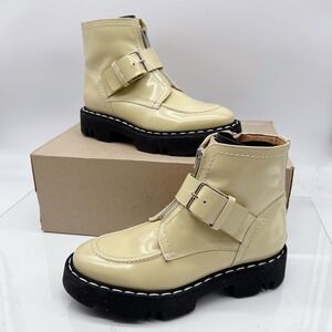Aquatalia Helina Platform Ankle Boots Dirty Yellow Leather Zip Buckle US 6 M